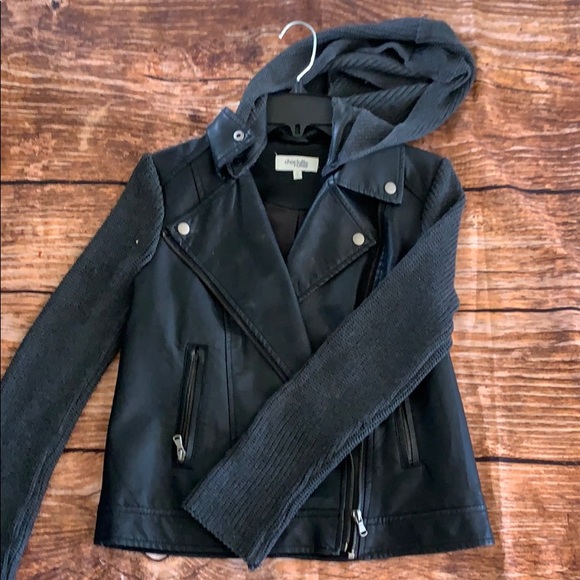 Sweater jacket Hooded faux leather Charlotte Russe - Picture 1 of 9